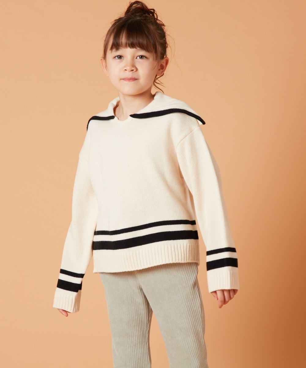 KJFKU43039 a.v.v KIDS(アー・ヴェ・ヴェ) [160]ライン入りセーラーカラーニット アイボリー