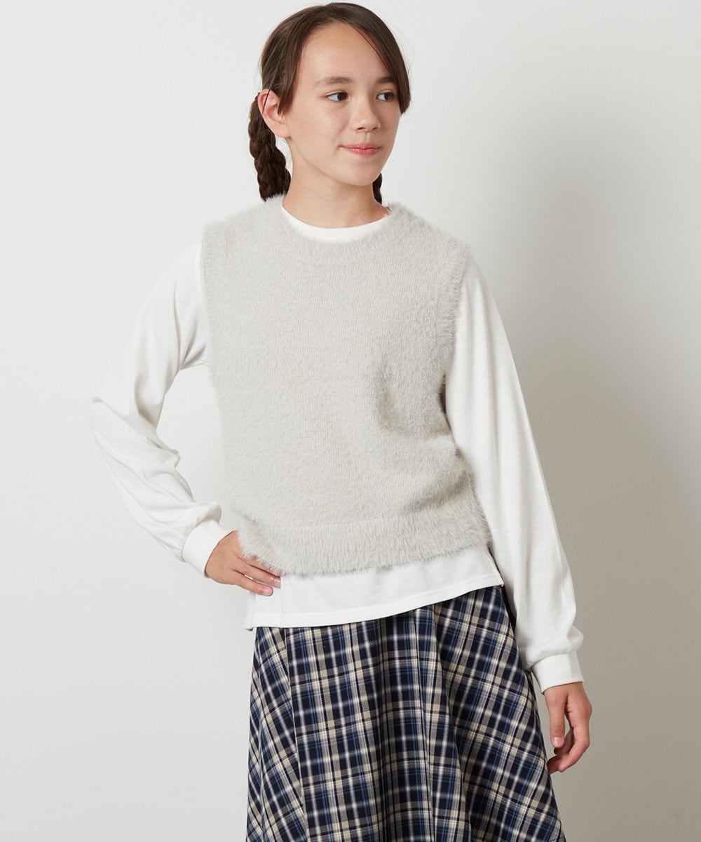 KJFKU44049 a.v.v KIDS(アー・ヴェ・ヴェ) [160]【2点セット】フェザーヤーンニットベストセット ベージュ