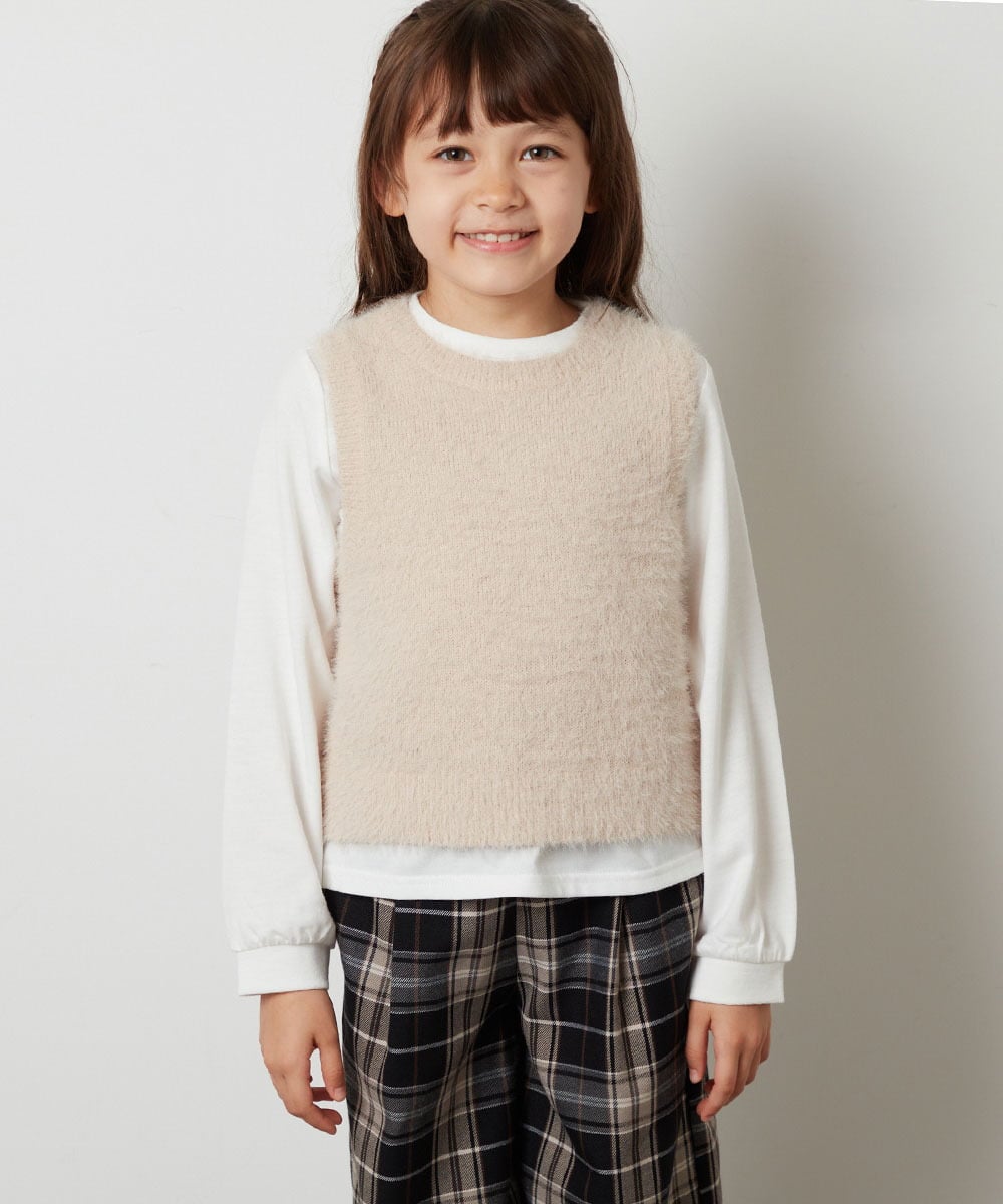 KJFKU44049 a.v.v KIDS(アー・ヴェ・ヴェ) [160]【2点セット】フェザーヤーンニットベストセット ベージュ