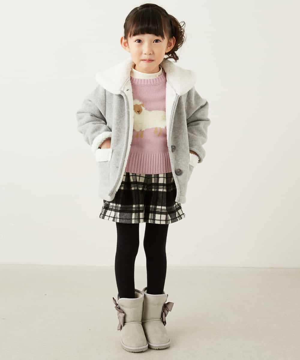 KJFLD11029 a.v.v KIDS(アー・ヴェ・ヴェ) [100-130]【洗える】モチーフインターシャニット[WEB限定サイズ] ラベンダー