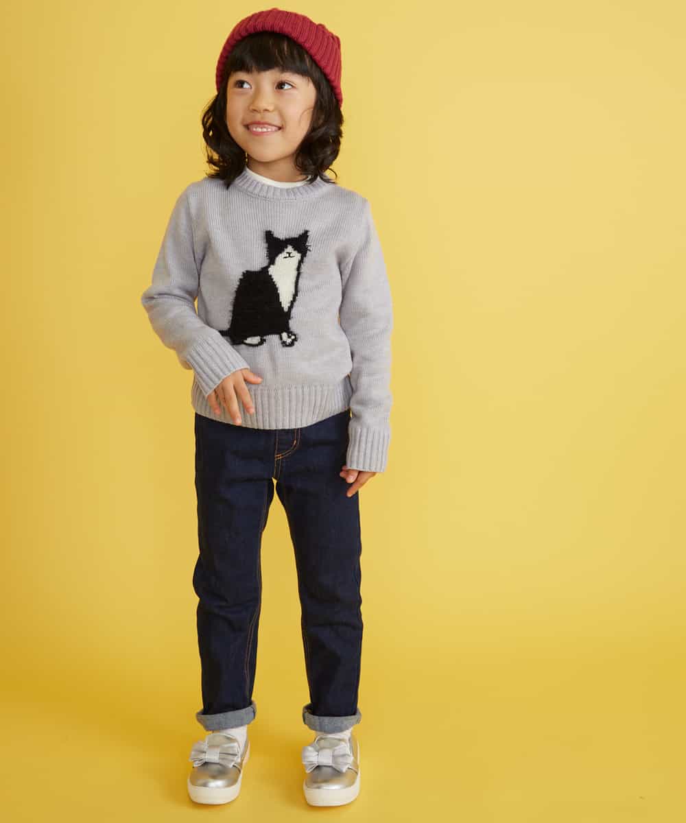 KJFLD11029 a.v.v KIDS(アー・ヴェ・ヴェ) [100-130]【洗える】モチーフインターシャニット[WEB限定サイズ] ラベンダー