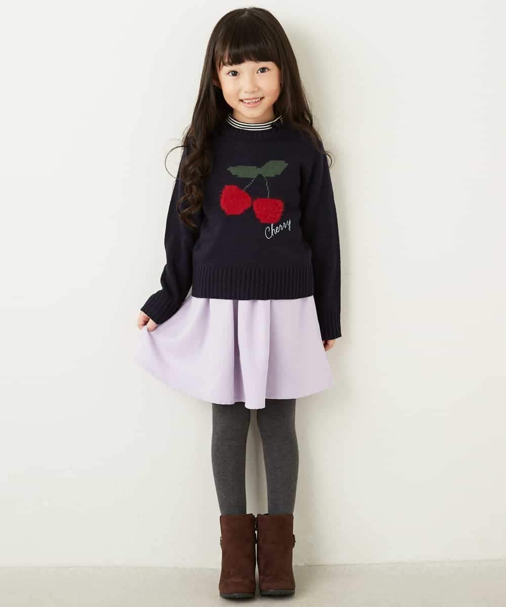 KJFLD11029 a.v.v KIDS(アー・ヴェ・ヴェ) [100-130]【洗える】モチーフインターシャニット[WEB限定サイズ] ラベンダー