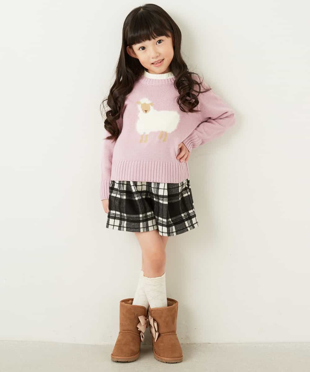 KJFLD11029 a.v.v KIDS(アー・ヴェ・ヴェ) [100-130]【洗える】モチーフインターシャニット[WEB限定サイズ] ラベンダー