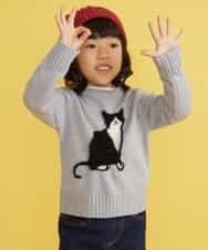 KJFLD11029 a.v.v KIDS(アー・ヴェ・ヴェ) [100-130]【洗える】モチーフインターシャニット[WEB限定サイズ] ライトグレー