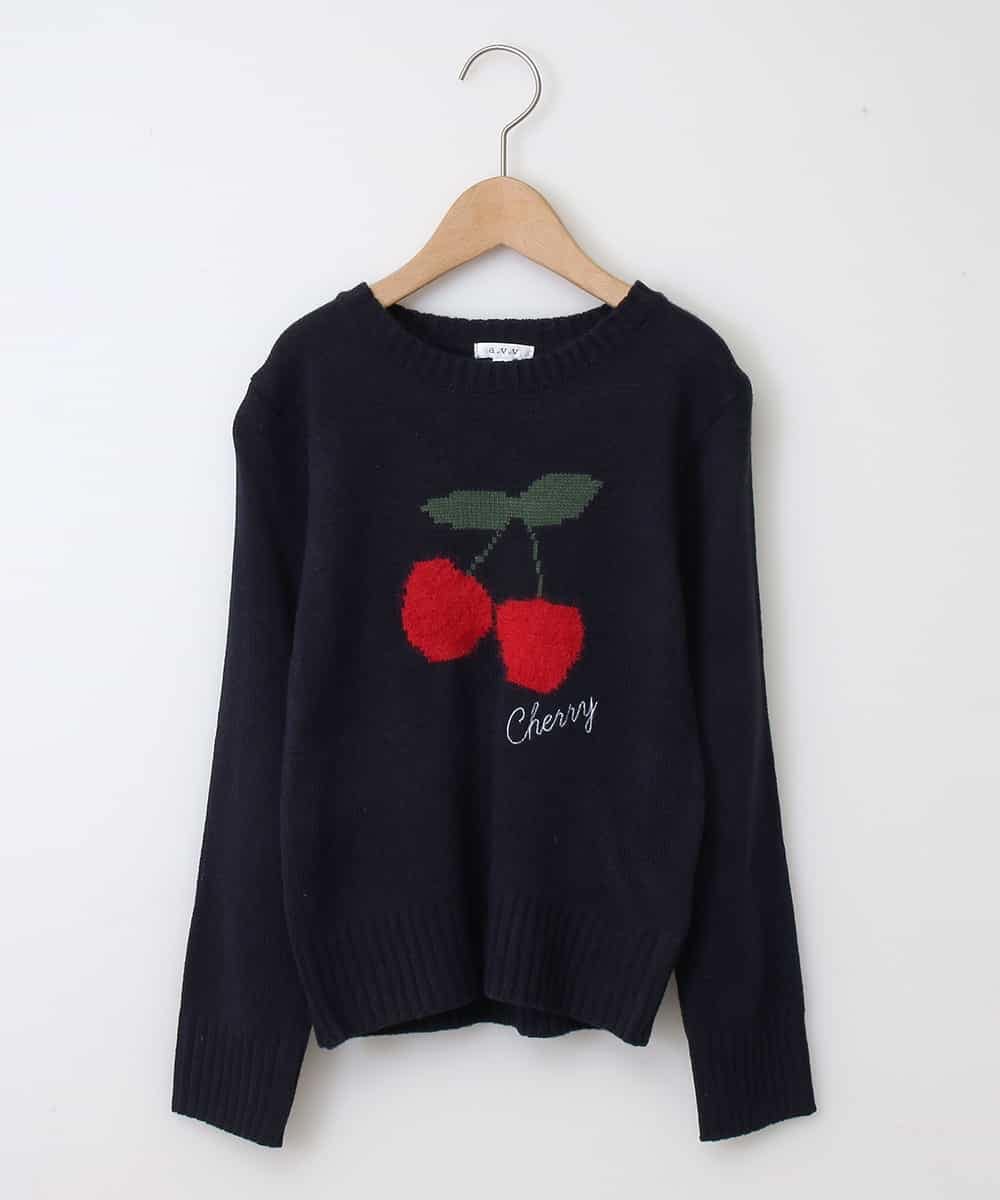KJFLD11029 a.v.v KIDS(アー・ヴェ・ヴェ) [100-130]【洗える】モチーフインターシャニット[WEB限定サイズ] ネイビー