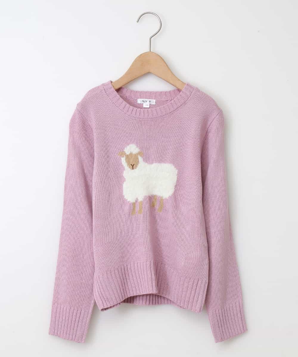 KJFLD11029 a.v.v KIDS(アー・ヴェ・ヴェ) [100-130]【洗える】モチーフインターシャニット[WEB限定サイズ] ラベンダー