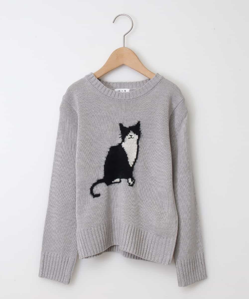 KJFLD11029 a.v.v KIDS(アー・ヴェ・ヴェ) [100-130]【洗える】モチーフインターシャニット[WEB限定サイズ] ライトグレー