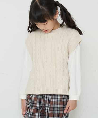 KJFLM61034 a.v.v KIDS [100-130]【2点セット】バックスリットケーブルニットベストロンＴセット