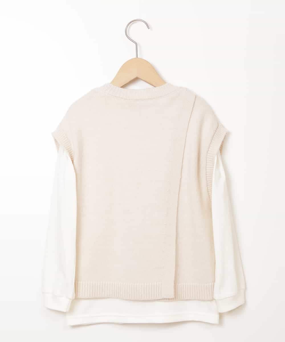 KJFLM61034 a.v.v KIDS(アー・ヴェ・ヴェ) [100-130]【2点セット】バックスリットケーブルニットベストロンＴセット アイボリー