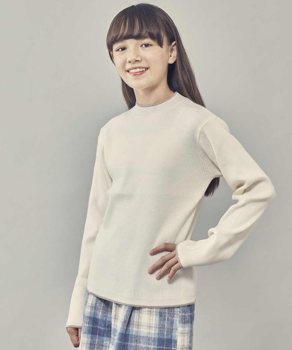 KJFLR61034 a.v.v KIDS(アー・ヴェ・ヴェ) [160]プチハイネック配色ニット ホワイト