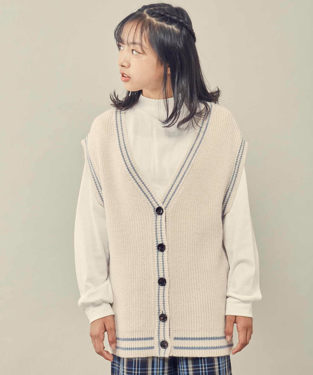 KJFLR62049 a.v.v KIDS(アー・ヴェ・ヴェ) [160]プチハイネックチルデンニットベストセット アイボリー