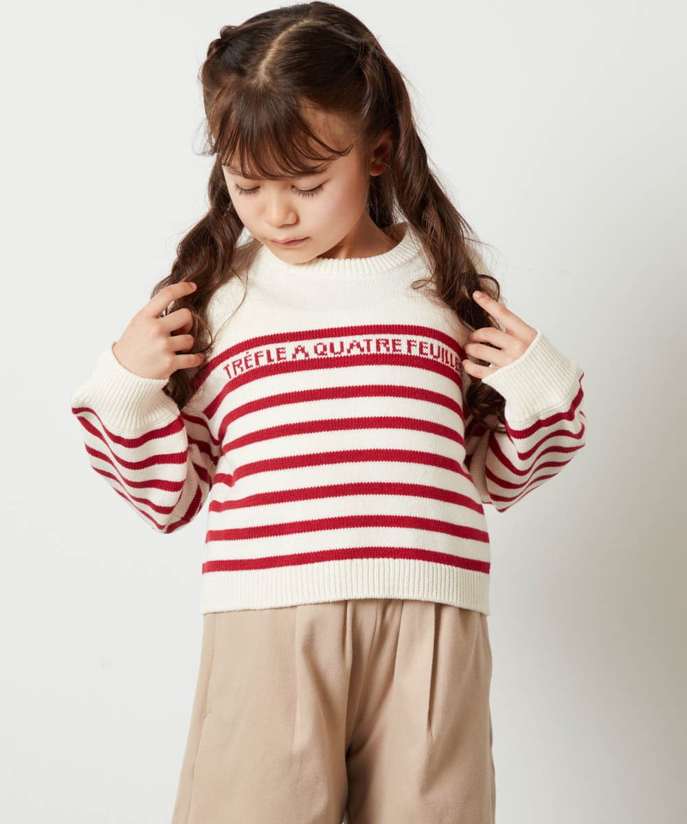 KJFLS60029 a.v.v KIDS(アー・ヴェ・ヴェ) [100-130]ロゴ＆ボーダーニット レッド