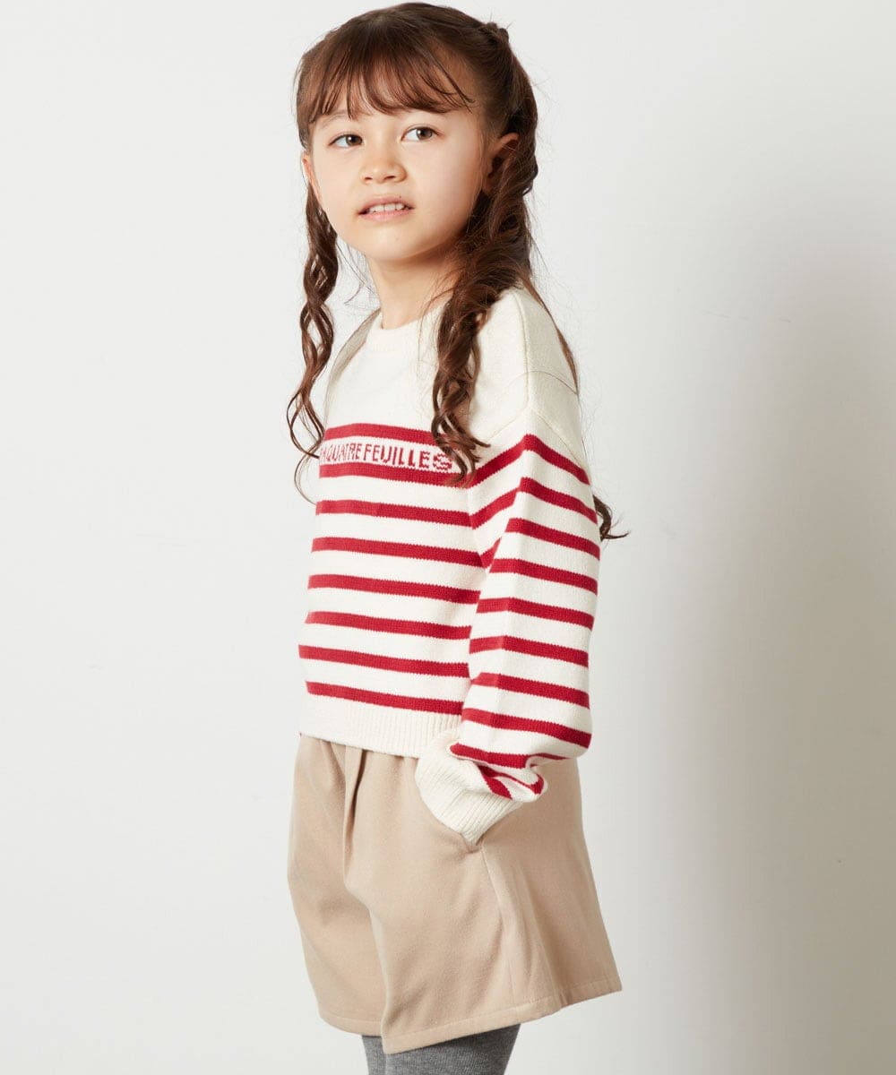 KJFLS60029 a.v.v KIDS(アー・ヴェ・ヴェ) [100-130]ロゴ＆ボーダーニット レッド