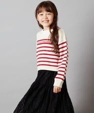 KJFLS60029 a.v.v KIDS(アー・ヴェ・ヴェ) [100-130]ロゴ＆ボーダーニット レッド