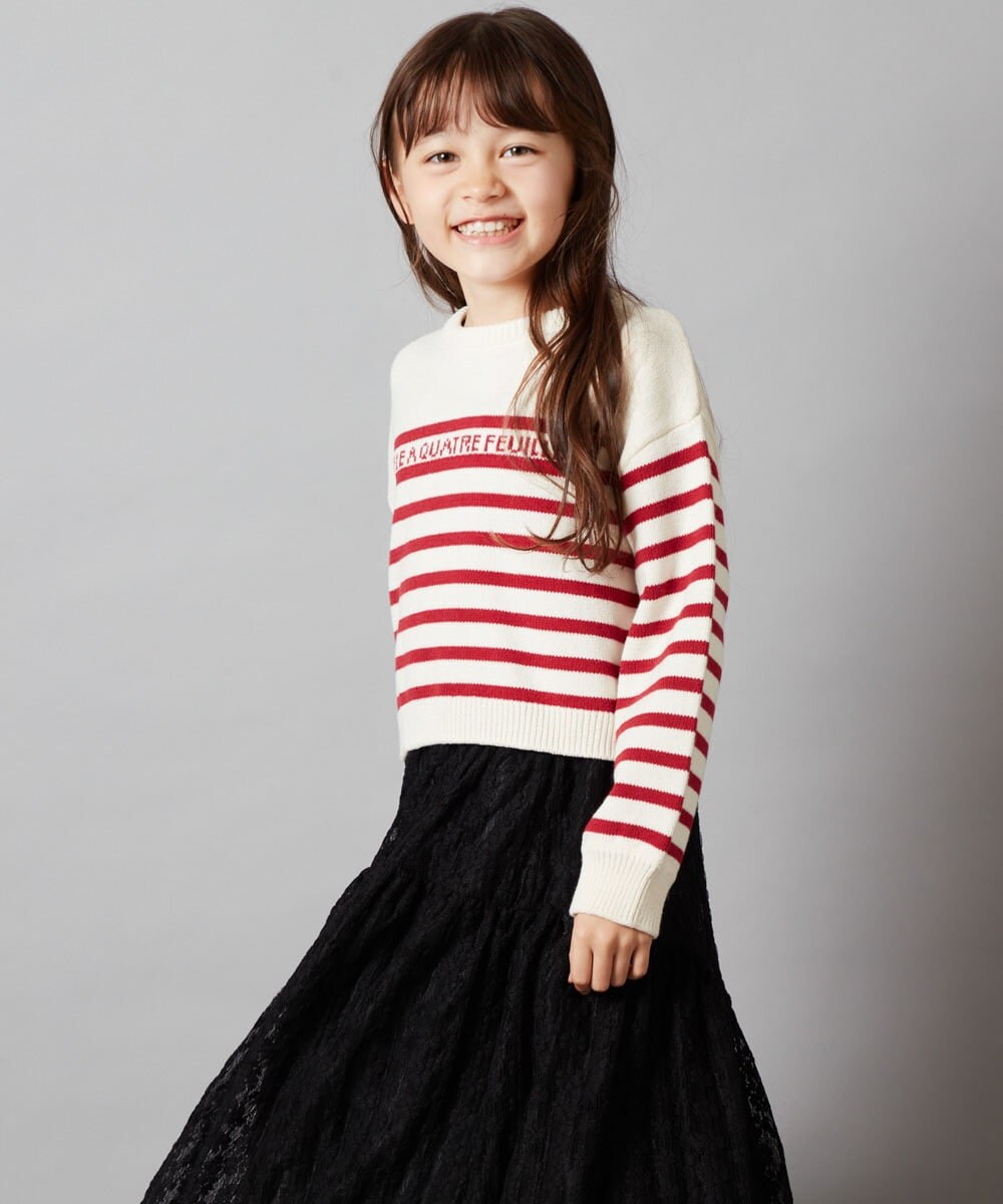 KJFLS60029 a.v.v KIDS(アー・ヴェ・ヴェ) [100-130]ロゴ＆ボーダーニット レッド