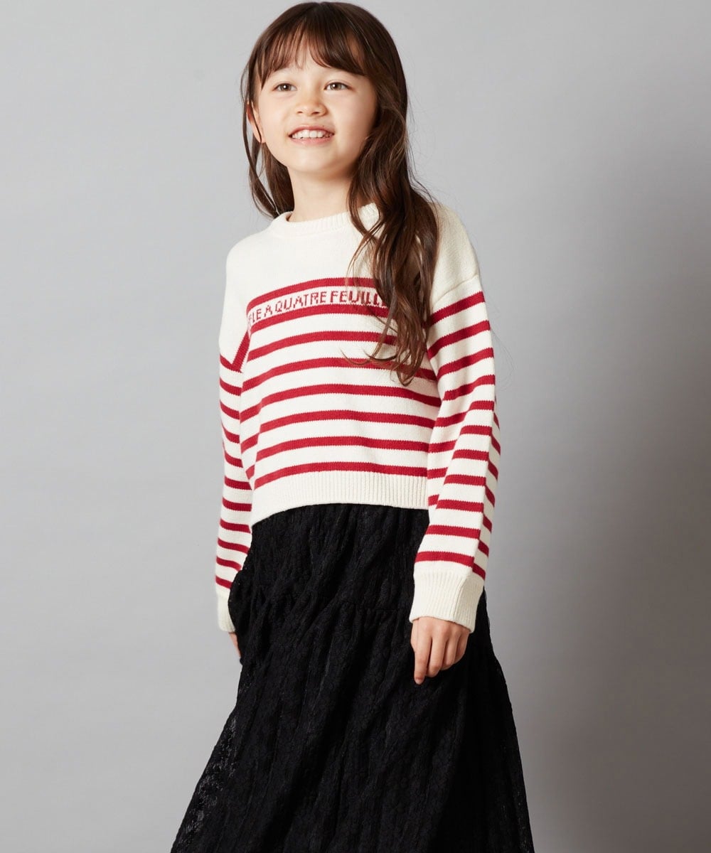 KJFLS60029 a.v.v KIDS(アー・ヴェ・ヴェ) [100-130]ロゴ＆ボーダーニット レッド