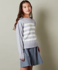 KJFLS61029 a.v.v KIDS(アー・ヴェ・ヴェ) [100-130]ケーブル編みボーダーニット ライトブルー