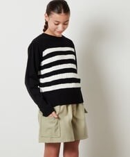 KJFLS61029 a.v.v KIDS(アー・ヴェ・ヴェ) [100-130]ケーブル編みボーダーニット ライトブルー