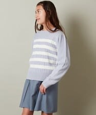 KJFLS61029 a.v.v KIDS(アー・ヴェ・ヴェ) [100-130]ケーブル編みボーダーニット ライトブルー