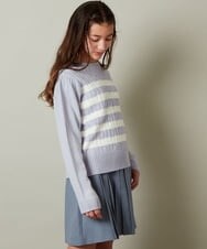 KJFLS61029 a.v.v KIDS(アー・ヴェ・ヴェ) [100-130]ケーブル編みボーダーニット ライトブルー