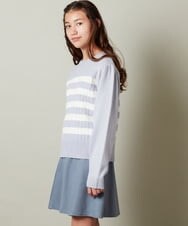 KJFLS61029 a.v.v KIDS(アー・ヴェ・ヴェ) [100-130]ケーブル編みボーダーニット ライトブルー