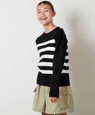 KJFLS61029 a.v.v KIDS(アー・ヴェ・ヴェ) [100-130]ケーブル編みボーダーニット ライトブルー