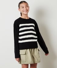 KJFLS61029 a.v.v KIDS(アー・ヴェ・ヴェ) [100-130]ケーブル編みボーダーニット ブラック
