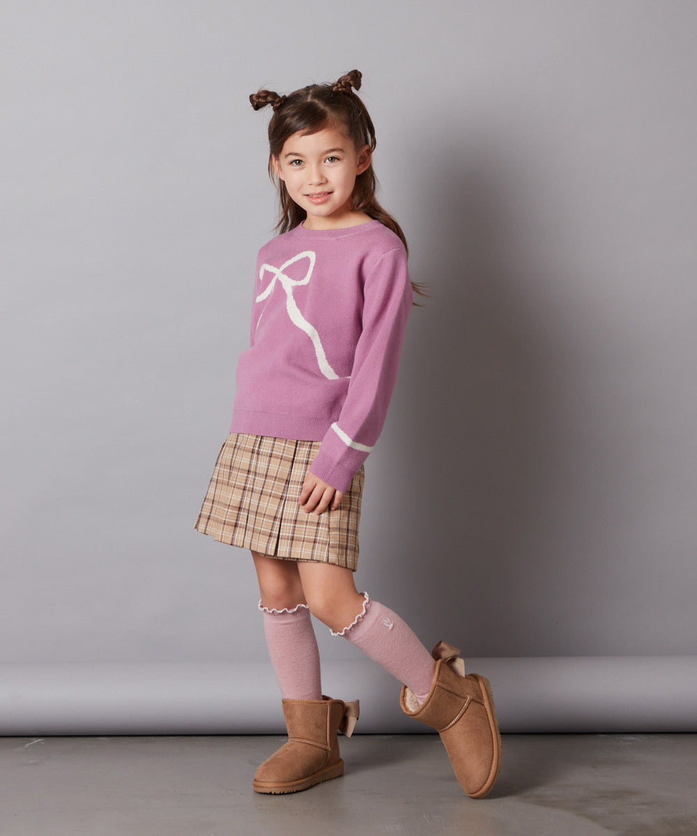 KJFLX60039 a.v.v KIDS(アー・ヴェ・ヴェ) [160]リボンジャカードニット ライトグレー