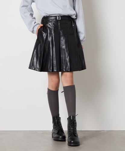 KJHAD30039  [120-160]フェイクレザープリーツスカート