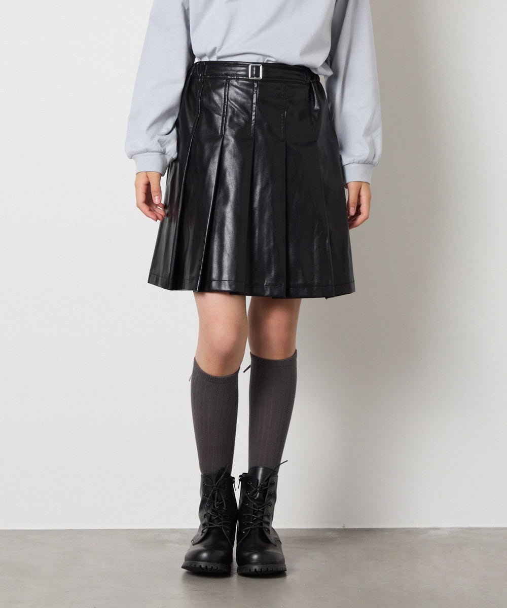 KJHAD30039 a.v.v KIDS(アー・ヴェ・ヴェ) [120-160]フェイクレザープリーツスカート ブラック
