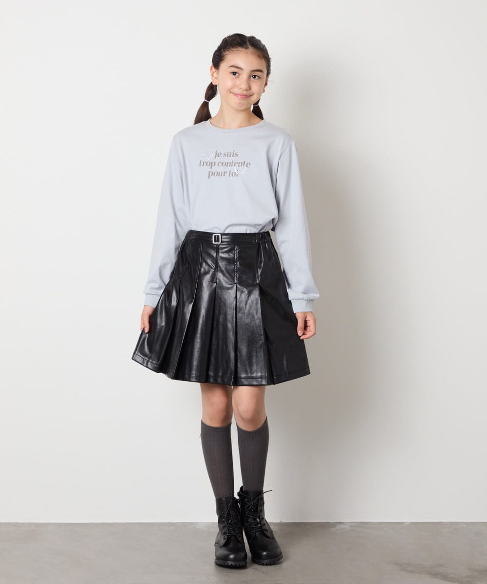 KJHAD30039 a.v.v KIDS(アー・ヴェ・ヴェ) [120-160]フェイクレザープリーツスカート ブラック
