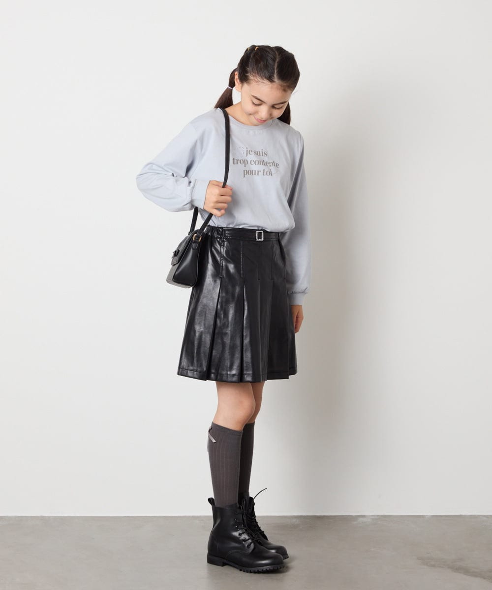 KJHAD30039 a.v.v KIDS(アー・ヴェ・ヴェ) [120-160]フェイクレザープリーツスカート ブラック