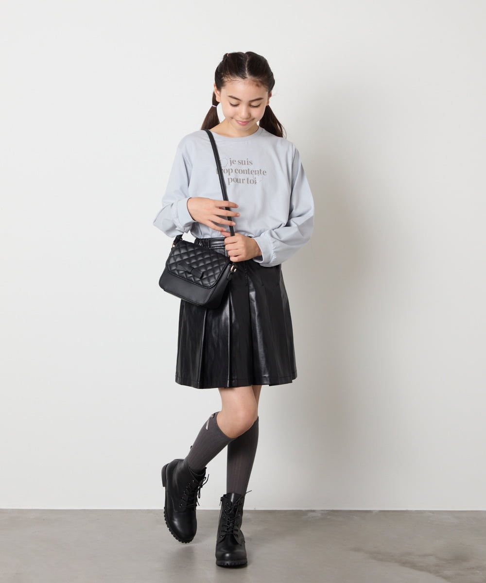 KJHAD30039 a.v.v KIDS(アー・ヴェ・ヴェ) [120-160]フェイクレザープリーツスカート ブラック