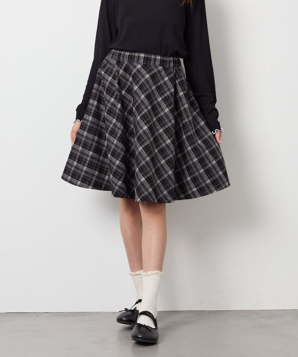 KJHAG02039 a.v.v KIDS(アー・ヴェ・ヴェ) [120-160]【洗える】モノトーンフレアスカート ライトグレー（チェック）