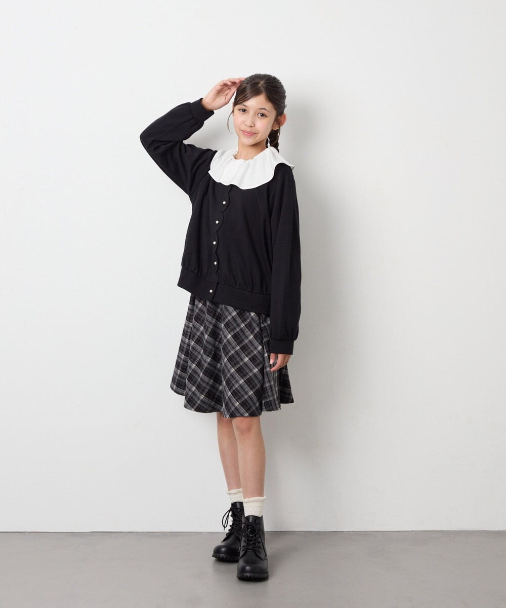 KJHAG02039 a.v.v KIDS(アー・ヴェ・ヴェ) [120-160]【洗える】モノトーンフレアスカート ライトグレー（チェック）