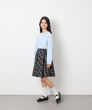 KJHAG02039 a.v.v KIDS(アー・ヴェ・ヴェ) [120-160]【洗える】モノトーンフレアスカート ライトグレー（チェック）