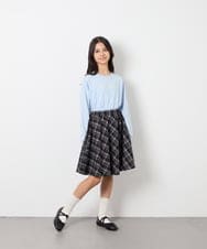 KJHAG02039 a.v.v KIDS(アー・ヴェ・ヴェ) [120-160]【洗える】モノトーンフレアスカート ライトグレー（チェック）