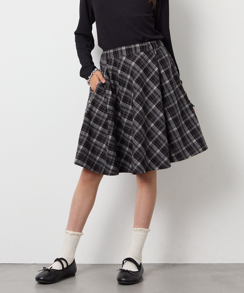 KJHAG02039 a.v.v KIDS(アー・ヴェ・ヴェ) [120-160]【洗える】モノトーンフレアスカート ライトグレー（チェック）