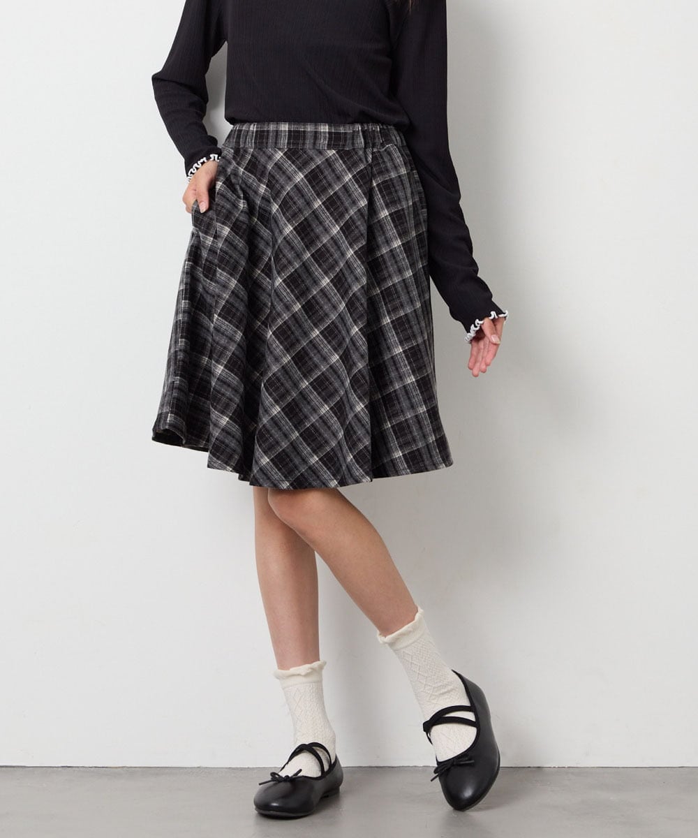 KJHAG02039 a.v.v KIDS(アー・ヴェ・ヴェ) [120-160]【洗える】モノトーンフレアスカート ライトグレー（チェック）