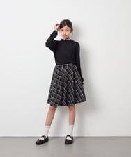 KJHAG02039 a.v.v KIDS(アー・ヴェ・ヴェ) [120-160]【洗える】モノトーンフレアスカート ライトグレー（チェック）