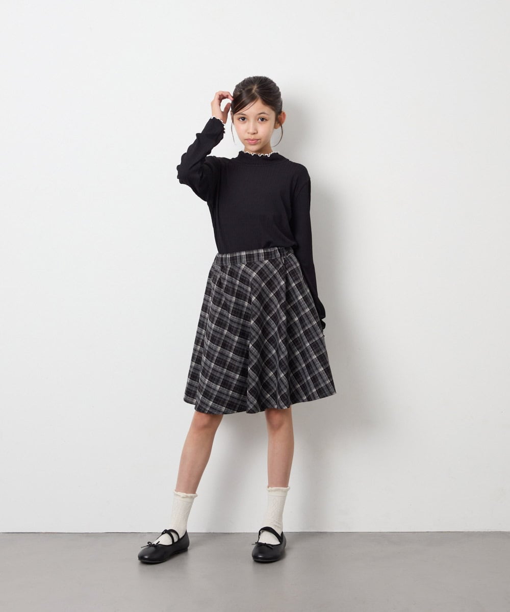 KJHAG02039 a.v.v KIDS(アー・ヴェ・ヴェ) [120-160]【洗える】モノトーンフレアスカート ライトグレー（チェック）