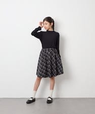 KJHAG02039 a.v.v KIDS(アー・ヴェ・ヴェ) [120-160]【洗える】モノトーンフレアスカート ライトグレー（チェック）