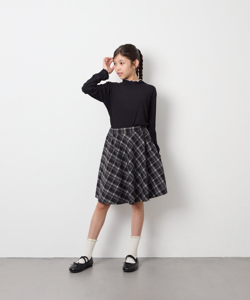 KJHAG02039 a.v.v KIDS(アー・ヴェ・ヴェ) [120-160]【洗える】モノトーンフレアスカート ライトグレー（チェック）