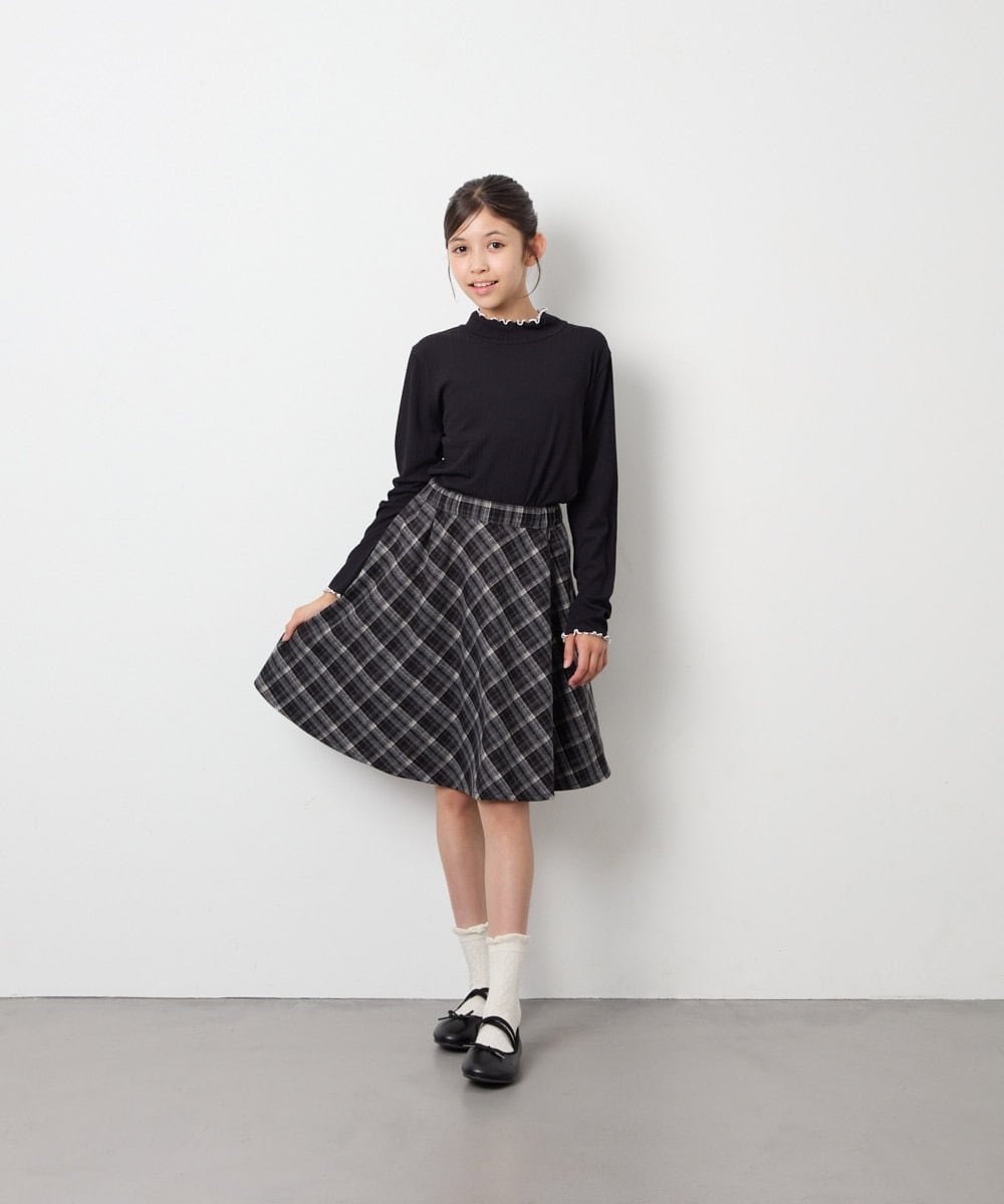 KJHAG02039 a.v.v KIDS(アー・ヴェ・ヴェ) [120-160]【洗える】モノトーンフレアスカート ライトグレー（チェック）