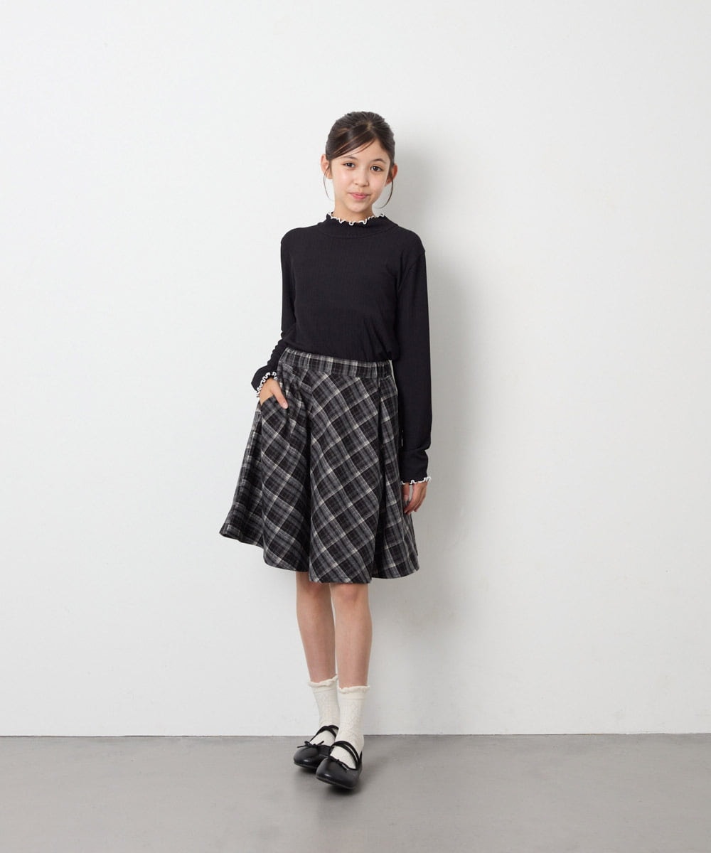 KJHAG02039 a.v.v KIDS(アー・ヴェ・ヴェ) [120-160]【洗える】モノトーンフレアスカート ライトグレー（チェック）