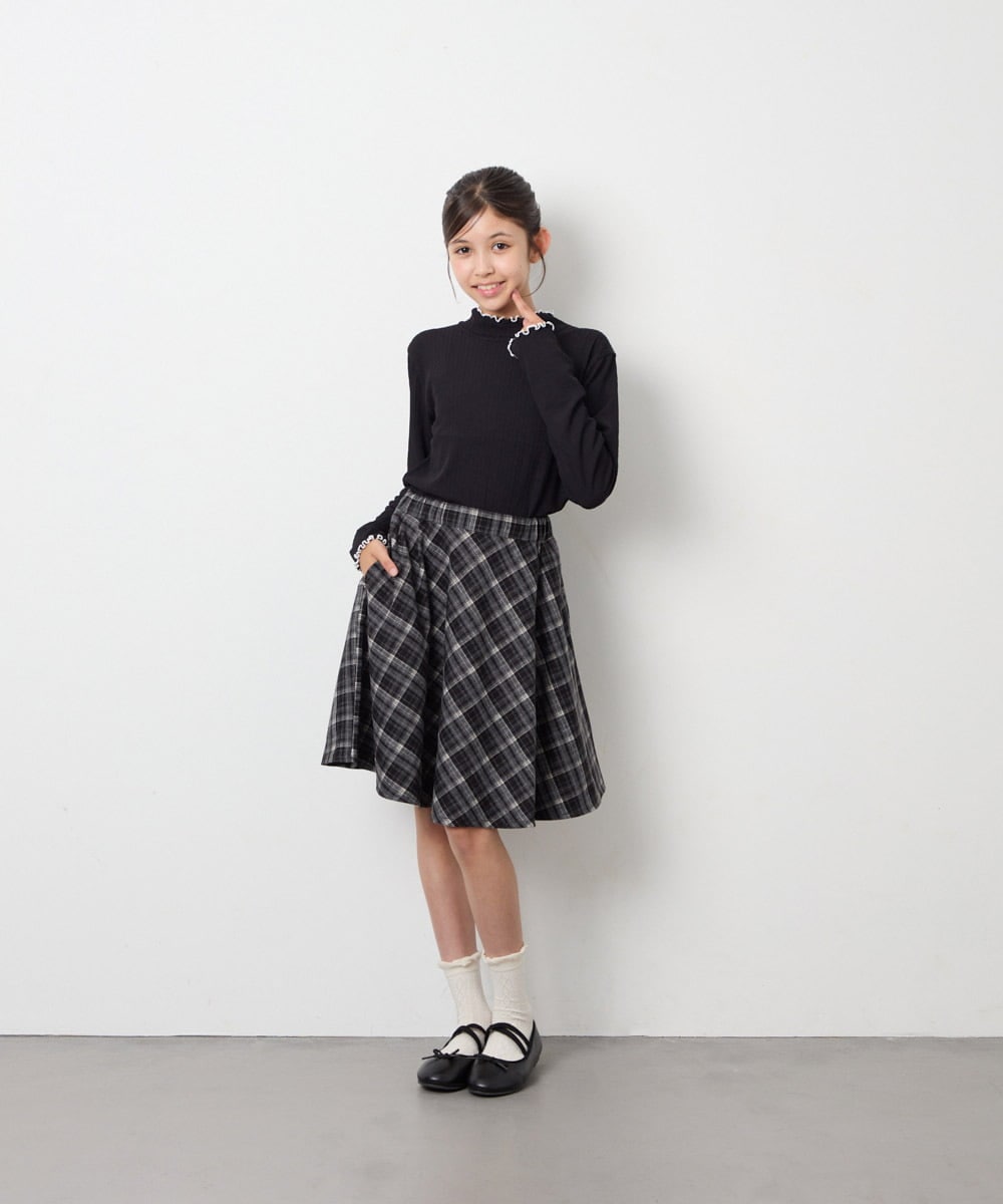 KJHAG02039 a.v.v KIDS(アー・ヴェ・ヴェ) [120-160]【洗える】モノトーンフレアスカート ライトグレー（チェック）