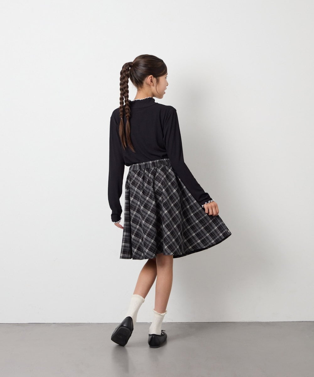 KJHAG02039 a.v.v KIDS(アー・ヴェ・ヴェ) [120-160]【洗える】モノトーンフレアスカート ライトグレー（チェック）