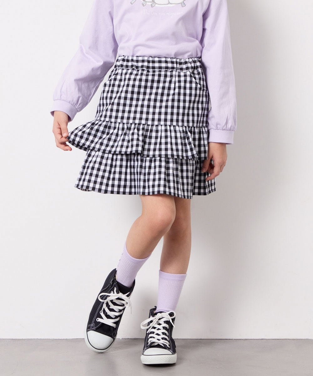 KJHED80039 a.v.v KIDS(アー・ヴェ・ヴェ) [110-150]ギンガムフリルスカート ブラック