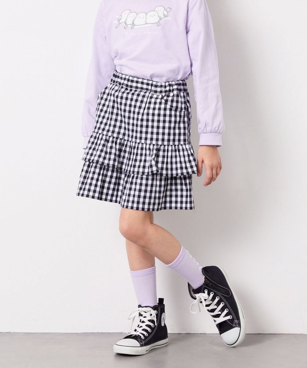 KJHED80039 a.v.v KIDS(アー・ヴェ・ヴェ) [110-150]ギンガムフリルスカート ブラック