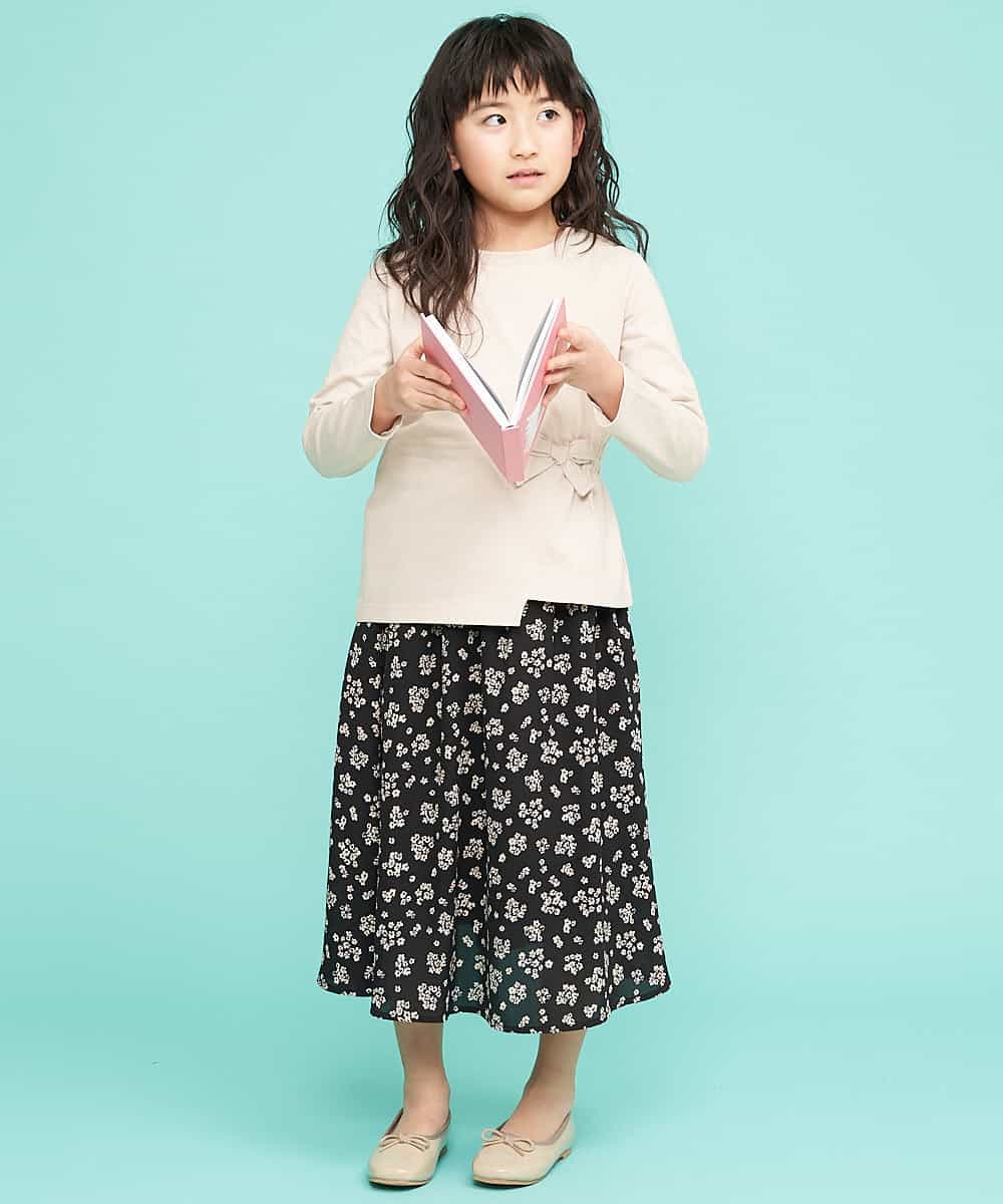 KJHEK02034 a.v.v KIDS(アー・ヴェ・ヴェ) [140-150]【洗える】フラワープリントスカート ブラック